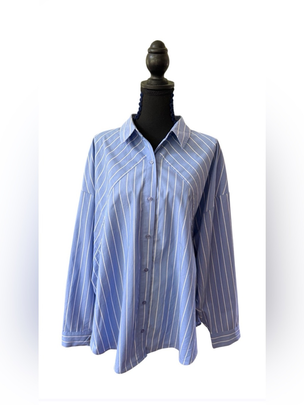 Express Boyfriend Fit Blue and White Striped Button-Down Shirt